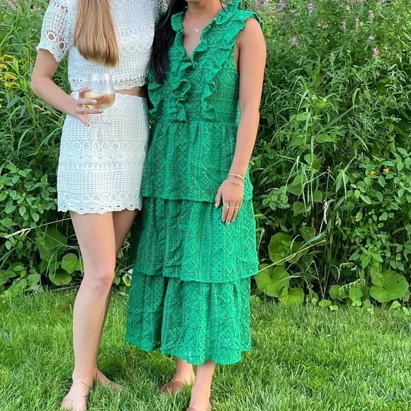 Endless Rose Lace Green tiered Midi Dress (M) - Picture 1 of 8